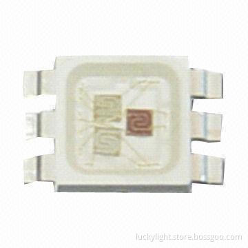 5050 SMD White LED, Built-in 3 LED Chips, PLCC-6 Compatible with Automatic Placement Equipment